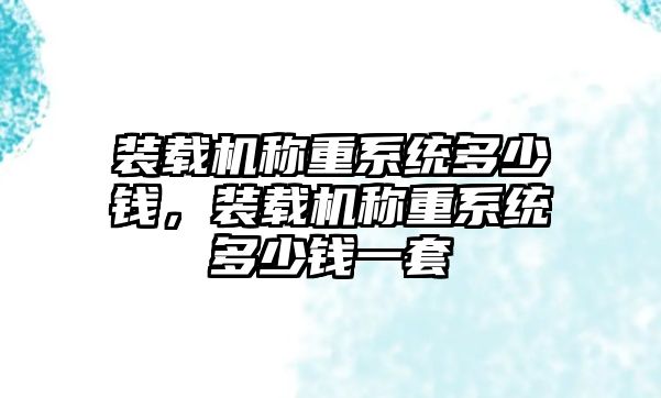 裝載機稱重系統多少錢，裝載機稱重系統多少錢一套