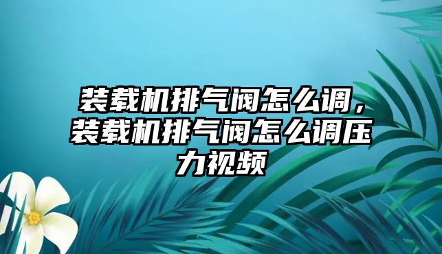 裝載機排氣閥怎么調，裝載機排氣閥怎么調壓力視頻