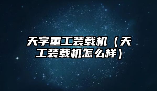 天字重工裝載機（天工裝載機怎么樣）