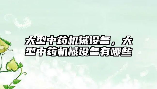 大型中藥機械設備，大型中藥機械設備有哪些