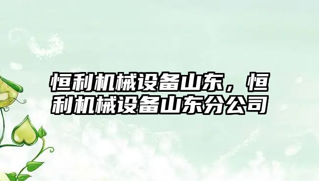 恒利機械設備山東，恒利機械設備山東分公司