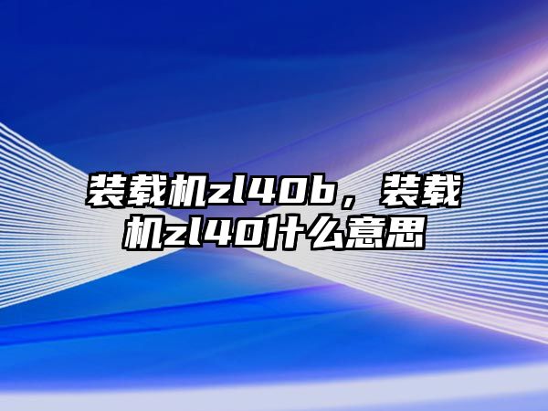 裝載機zl40b，裝載機zl40什么意思