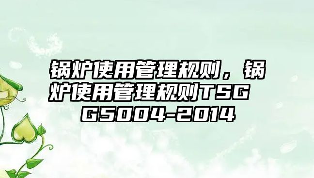 鍋爐使用管理規(guī)則，鍋爐使用管理規(guī)則TSG G5004-2014