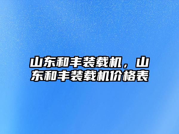 山東和豐裝載機，山東和豐裝載機價格表