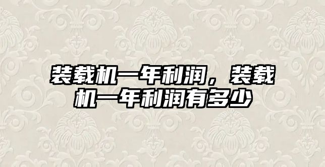 裝載機一年利潤，裝載機一年利潤有多少