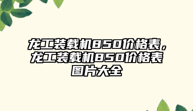 龍工裝載機850價格表，龍工裝載機850價格表圖片大全