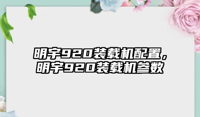 明宇920裝載機配置，明宇920裝載機參數