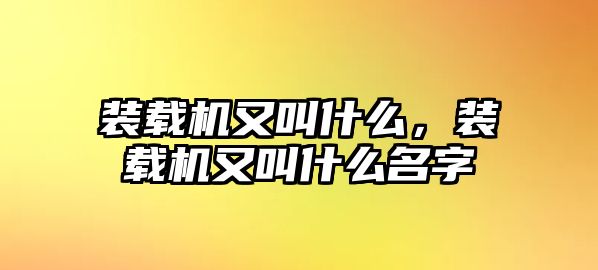 裝載機又叫什么，裝載機又叫什么名字