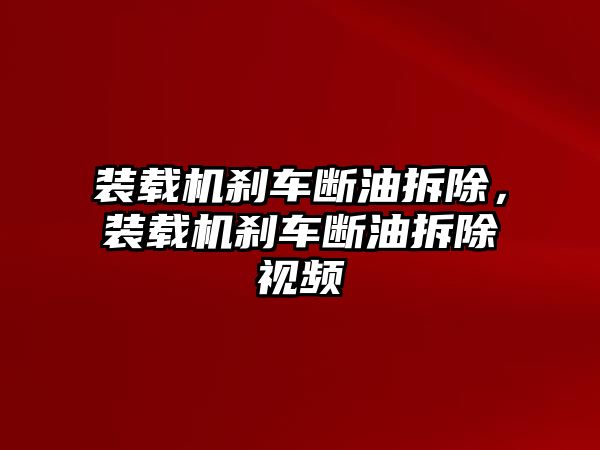 裝載機剎車斷油拆除，裝載機剎車斷油拆除視頻