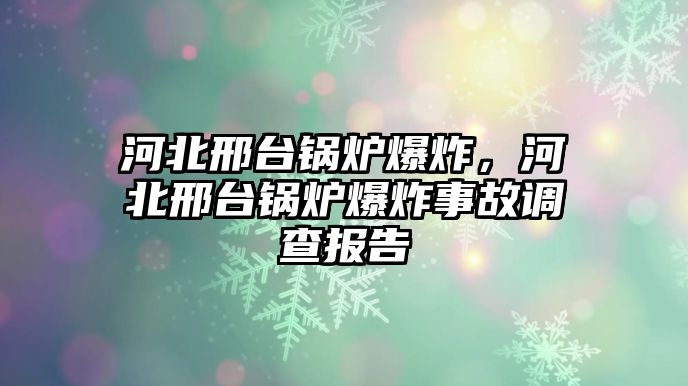 河北邢臺(tái)鍋爐爆炸，河北邢臺(tái)鍋爐爆炸事故調(diào)查報(bào)告