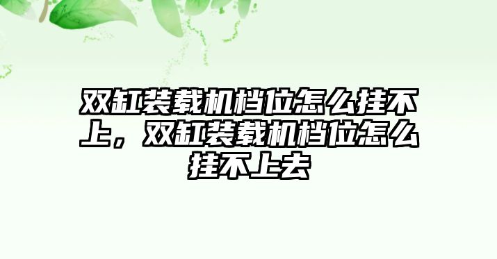 雙缸裝載機檔位怎么掛不上，雙缸裝載機檔位怎么掛不上去