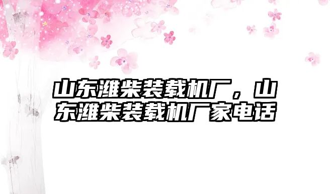 山東濰柴裝載機廠，山東濰柴裝載機廠家電話