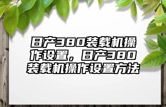 日產(chǎn)380裝載機操作設(shè)置，日產(chǎn)380裝載機操作設(shè)置方法