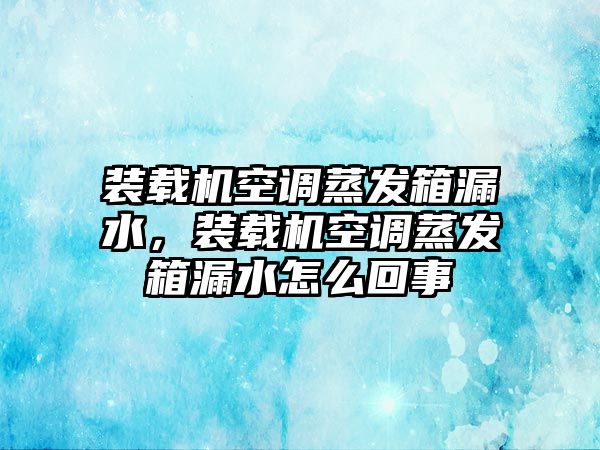 裝載機空調蒸發箱漏水，裝載機空調蒸發箱漏水怎么回事