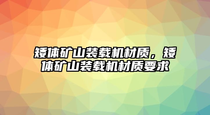 矮體礦山裝載機材質，矮體礦山裝載機材質要求