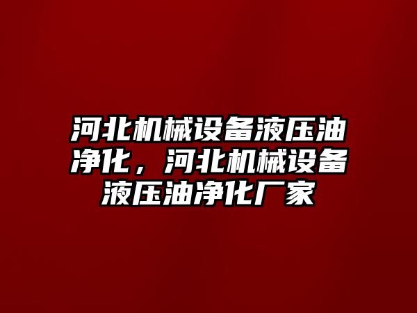 河北機械設備液壓油凈化，河北機械設備液壓油凈化廠家