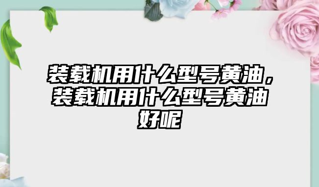 裝載機用什么型號黃油，裝載機用什么型號黃油好呢