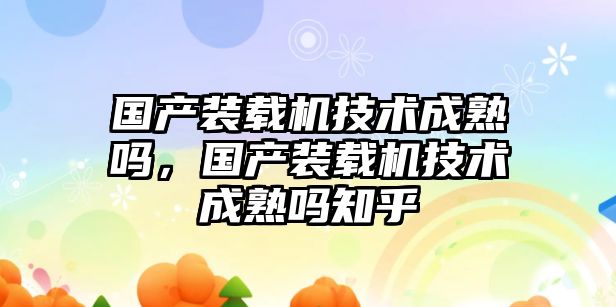 國產裝載機技術成熟嗎，國產裝載機技術成熟嗎知乎