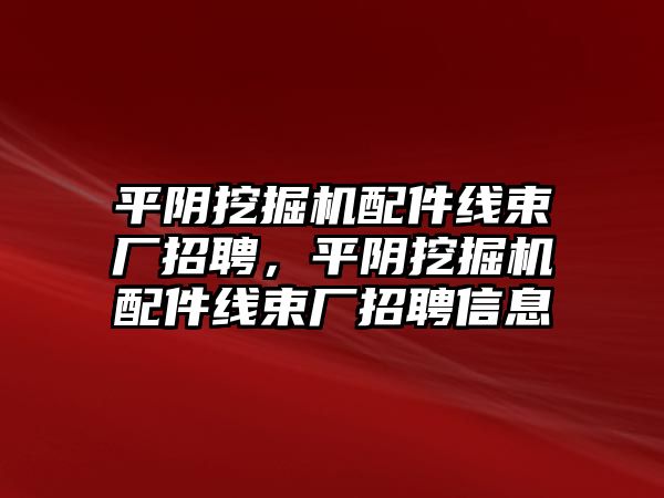 平陰挖掘機配件線束廠招聘，平陰挖掘機配件線束廠招聘信息