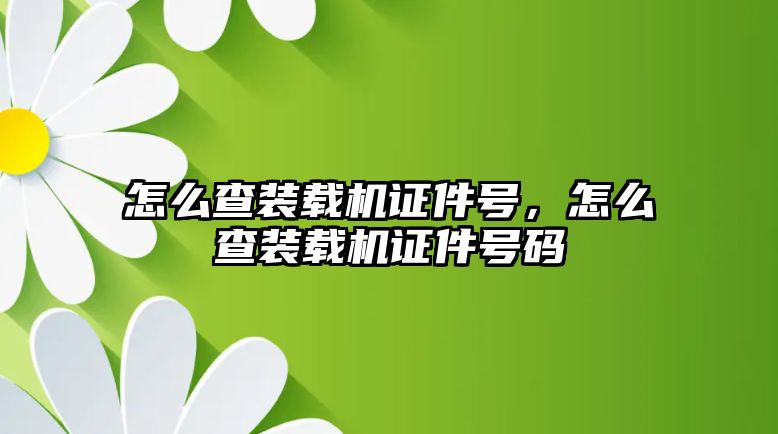 怎么查裝載機證件號，怎么查裝載機證件號碼