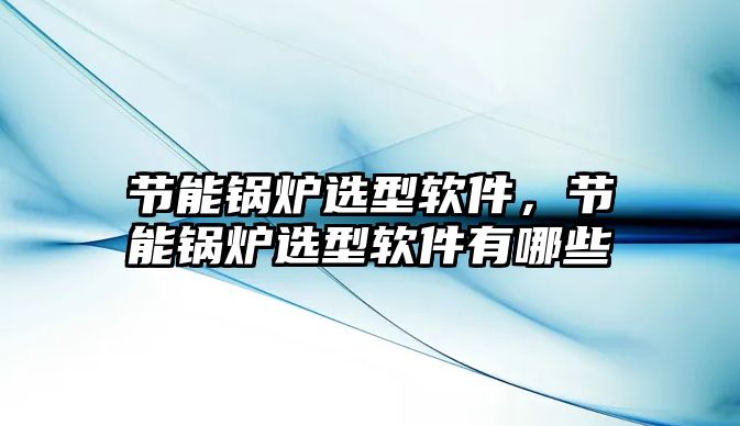 節能鍋爐選型軟件，節能鍋爐選型軟件有哪些