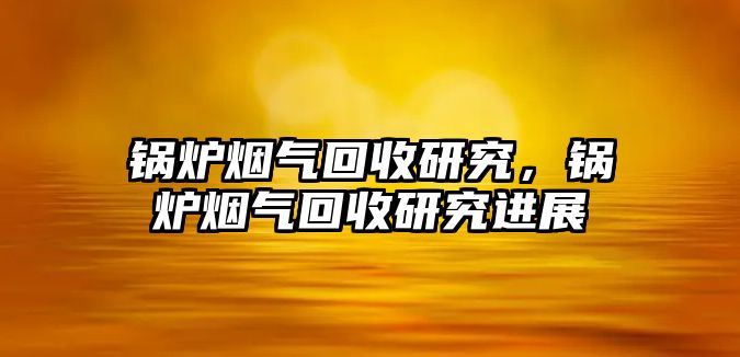 鍋爐煙氣回收研究，鍋爐煙氣回收研究進展