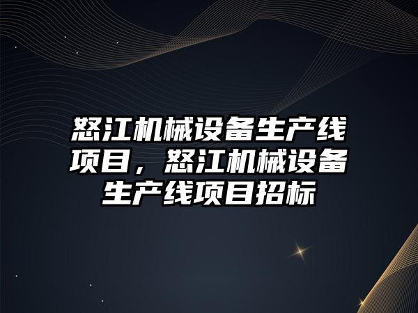 怒江機械設備生產線項目，怒江機械設備生產線項目招標