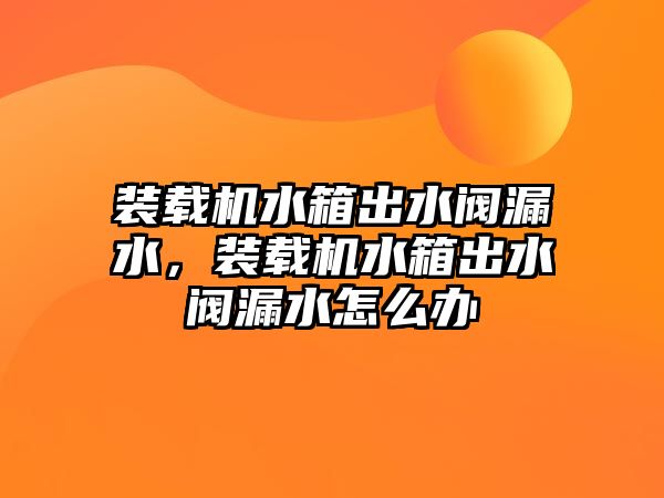 裝載機水箱出水閥漏水，裝載機水箱出水閥漏水怎么辦