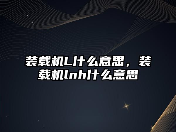 裝載機L什么意思，裝載機lnh什么意思