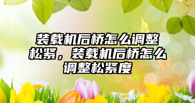 裝載機后橋怎么調整松緊，裝載機后橋怎么調整松緊度