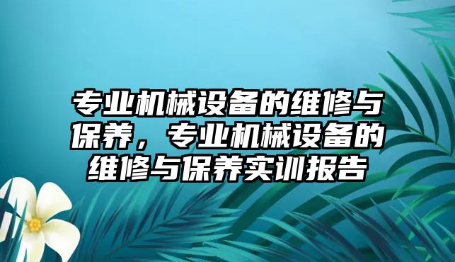 專業機械設備的維修與保養，專業機械設備的維修與保養實訓報告