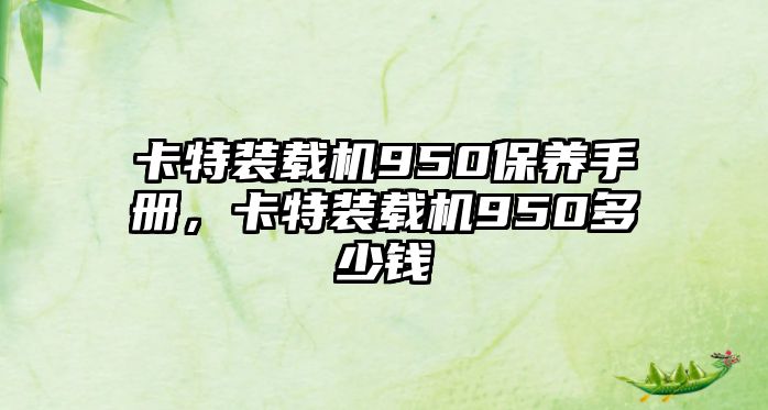 卡特裝載機950保養手冊，卡特裝載機950多少錢