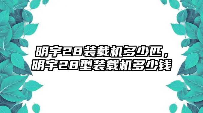 明宇28裝載機多少匹，明宇28型裝載機多少錢