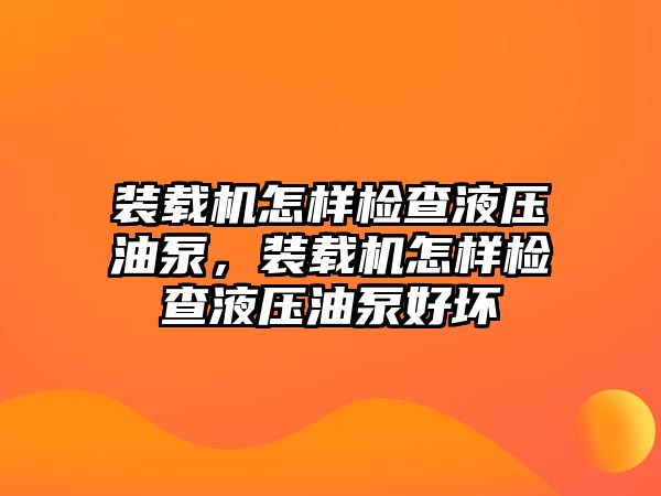 裝載機怎樣檢查液壓油泵，裝載機怎樣檢查液壓油泵好壞